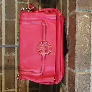 Tory Burch Red Leather Crossbody Bag with Logo